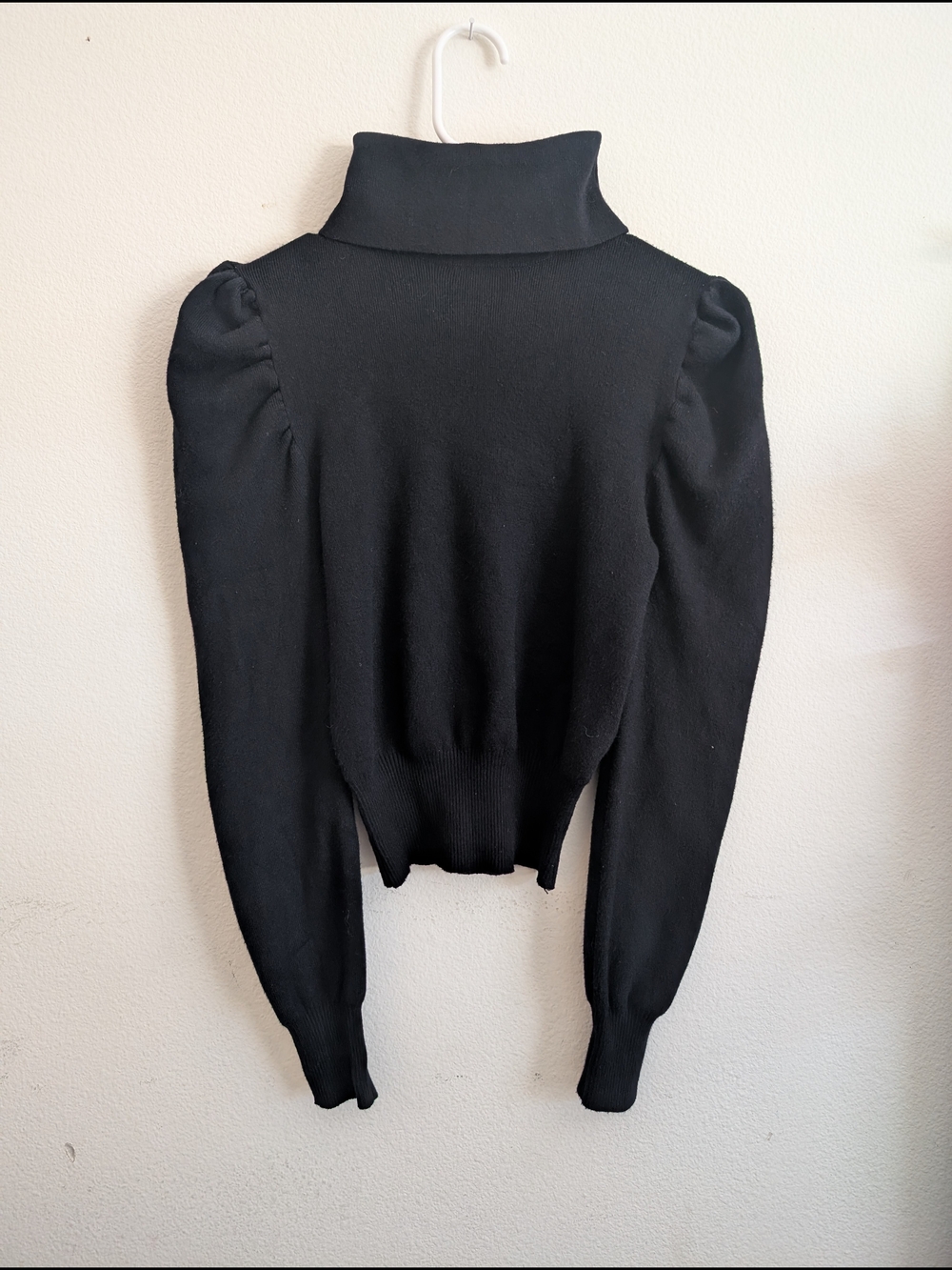 iris Black Puff-Sleeve Turtleneck Sweater